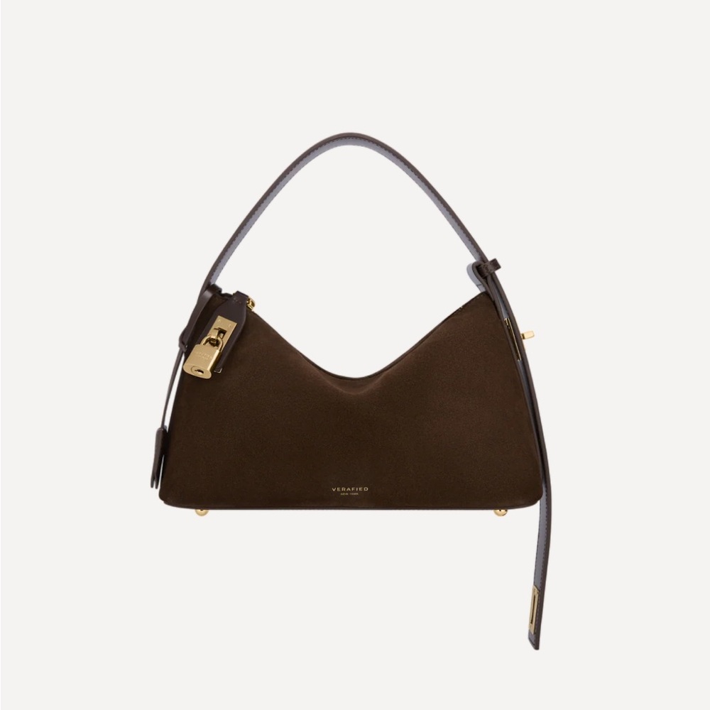 Verafied Gold Espresso Suede Hobo Bag
